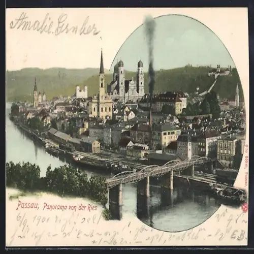 AK Passau, Panorama von der Ries
