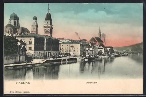 AK Passau, Flusspartie der Donau in der Abenddämmerung