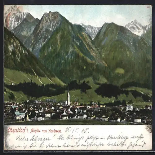 AK Oberstdorf i. Allgäu, Ortsansicht von Nordwest mit Alpen