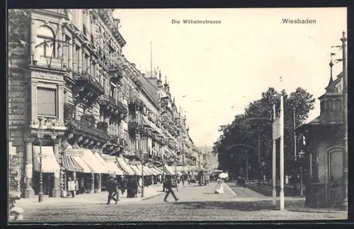 AK Wiesbaden, Wilhelmstrasse mit Geschäften
