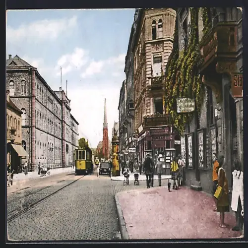 AK Karlsruhe, Technische Hochschule, Kaiserstrasse mit Strassenbahn