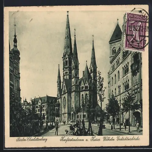 AK Berlin-Charlottenburg, Kurfürstendamm und Kaiser Wilhelm Gedächtniskirche