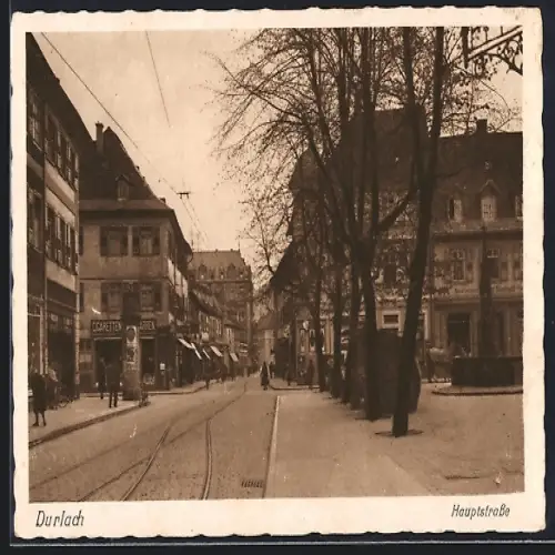 AK Durlach, Hauptstrasse mit Geschäften