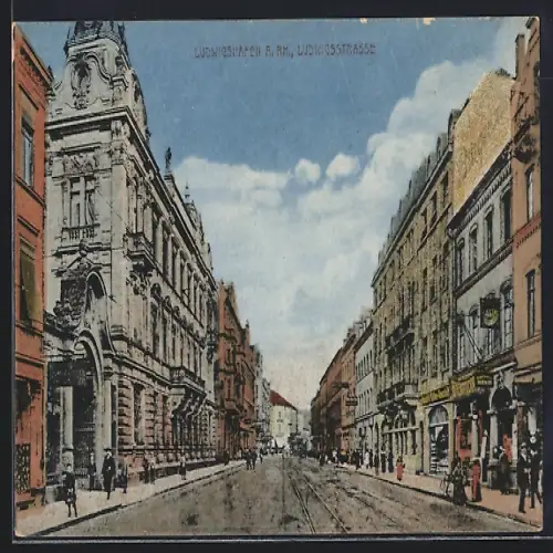 AK Ludwigshafen a. Rh., Ludwigsstrasse mit Geschäften