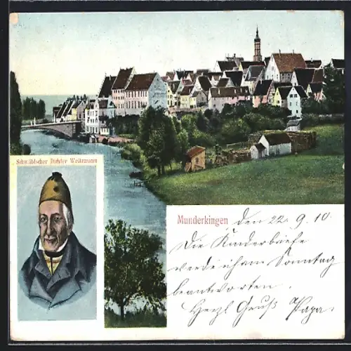 AK Munderkingen, Gesamtansicht u. Portrait Weitzmann