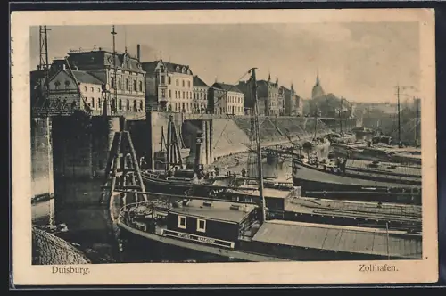 AK Duisburg, Zollhafen von den anliegenden Schiffen aus gesehen