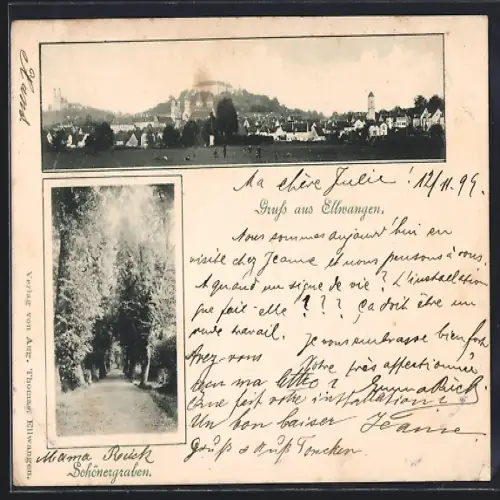 AK Ellwangen, Teilansicht mit Schloss, Schönergraben
