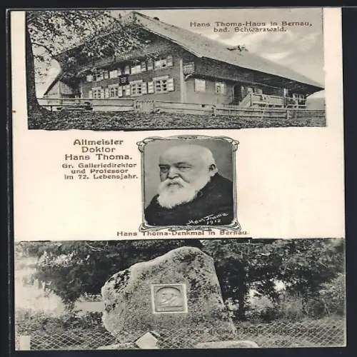AK Bernau / bad. Schwarzwald, Hans Thoma-Haus, Portrait und Denkmal