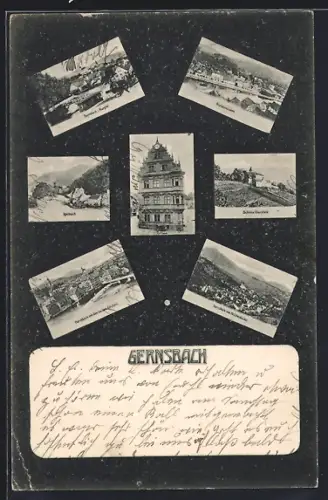 AK Gernsbach, Rathaus, Schloss Eberstein, Murgpanorama
