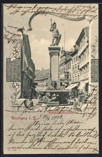 AK Freiburg i. B., Bertholdbrunnen, Strassenpartie