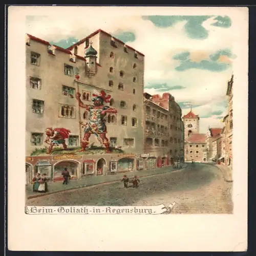 Lithographie Regensburg, Partie beim Goliath
