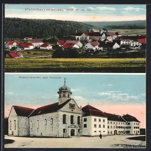 AK Friedenweiler, Ortsansicht mit Umgebung, Klosterkirche mit Schloss