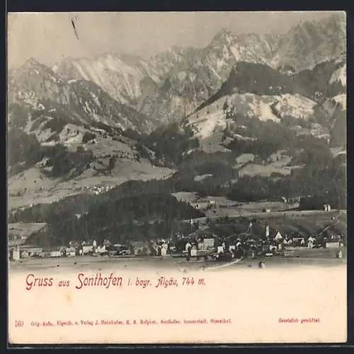 AK Sonthofen /Bayr. Algäu, Totalansicht mit Blick in die Alpen