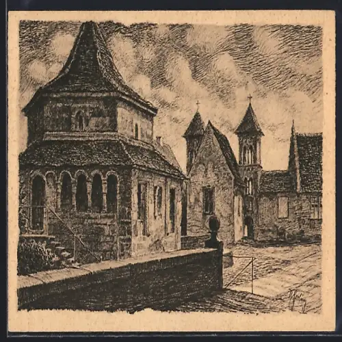 Künstler-AK Schwäb. Hall, Schloss Comburg mit Baptisterium