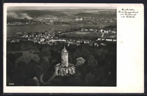 AK Saarbrücken, Winterbergdenkmal mit Blick ins Tal
