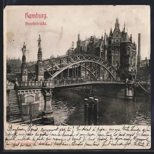 AK Hamburg, Flusspartie mit Brooksbrücke
