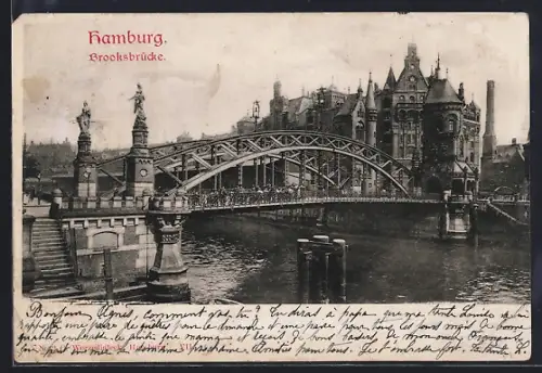 AK Hamburg, Flusspartie mit Brooksbrücke