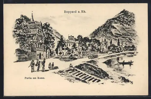 Künstler-AK Boppard a. Rh., Partie am Kreuz