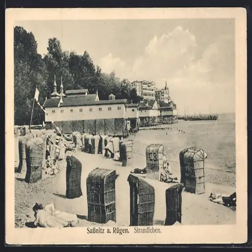 AK Sassnitz, Partie am Strand mit Strandkörben