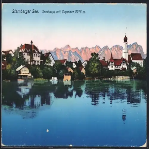 AK Seeshaupt /Starnberger See, Ortsansicht mit Blick zur Zugspitze