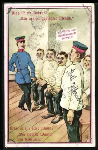 AK Was ist ein Rekrut? Ein armer, geplagter Mensch - Was ist ein alter Mann?..., Soldatenhumor