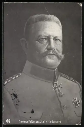 Künstler-AK Generalfeldmarschall Paul von Hindenburg mit Eisernem Kreuz