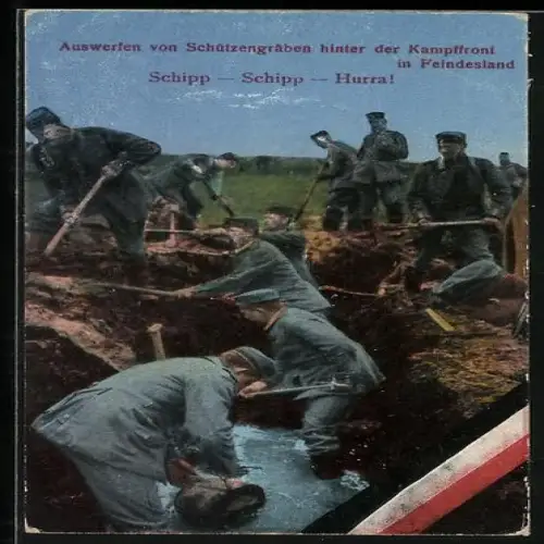 AK Deutsche Soldaten in Uniformen beim Auswerfen von Schützengräben hinter der Kampffront in Feindesland