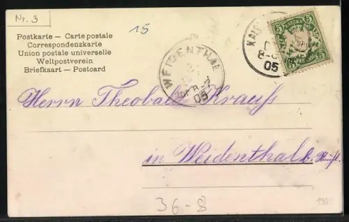 Lithographie Wasserpartie im Dorf, Ich glaube, lieber Herr, hilf meinem Unflauben, Geburtstagswünsche