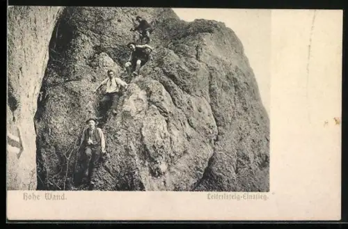 AK Hohe Wand, Bergsteiger auf dem Leiterlsteig-Einstieg