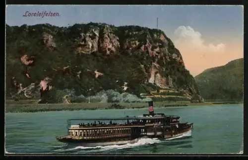 AK Dampfer in Fahrt vor dem Loreleifelsen am Rhein