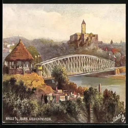 AK Halle a. d. Saale, Burg Giebichenstein mit Brücke