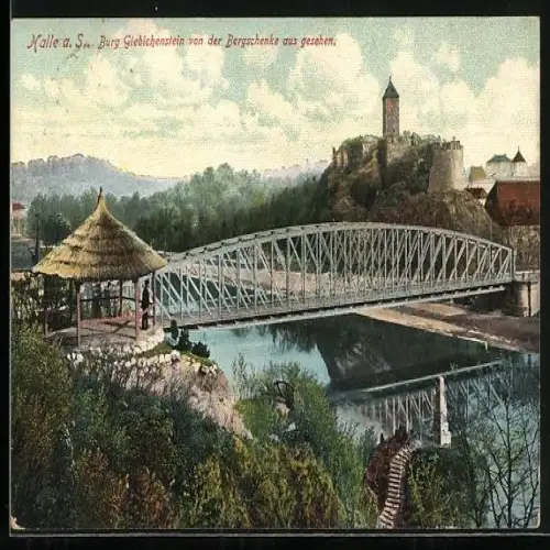 AK Halle a. S., Burg Giebichenstein von der Bergschänke aus gesehen