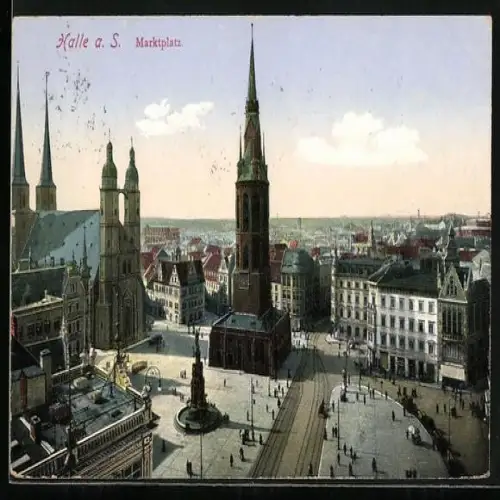 AK Halle a. Saale, Marktplatz mit Marktkirche aus der Vogelschau