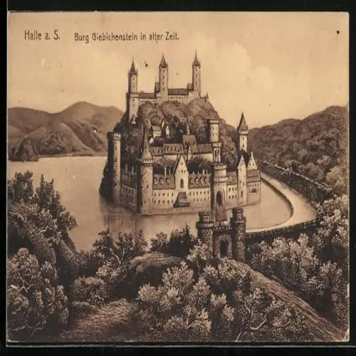 AK Halle a. Saale, Blick auf die historische Burg Giebichenstein