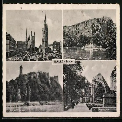 AK Halle /Saale, Moritzburg, Burg Giebichenstein, Marktplatz mit Kirche