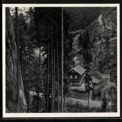 AK Schwarzatal /Thüringer Wald, Schweizerhaus mit Aufstieg zum Trippstein