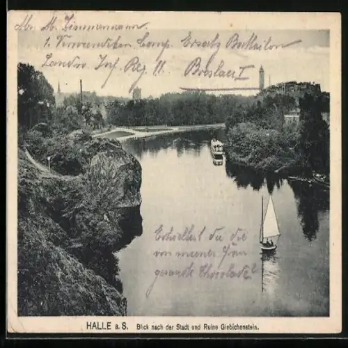 AK Halle a. S., Blick nach dem Ort mit Ruine Giebichenstein