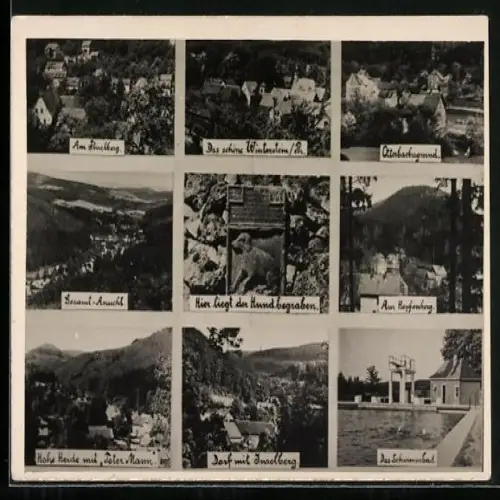 AK Winterstein /Th., Schwimmbad, Dorfpartie mit Inselsberg, Hopfenberg