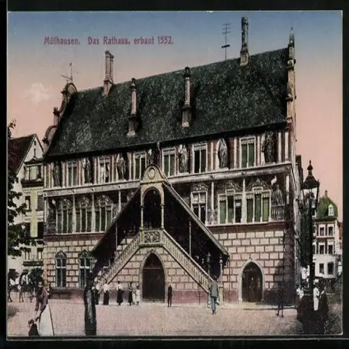 AK Mülhausen, Rathaus mit Strassenpartie