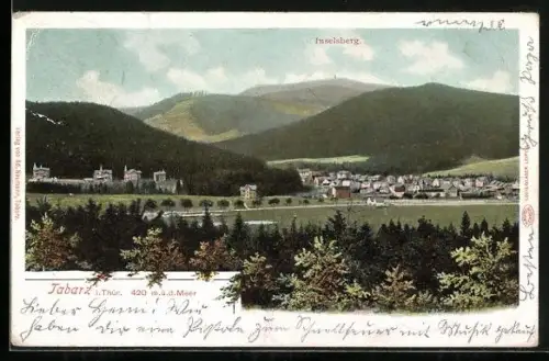 AK Tabarz i. Thür., Blick auf den Ort und den Inselsberg