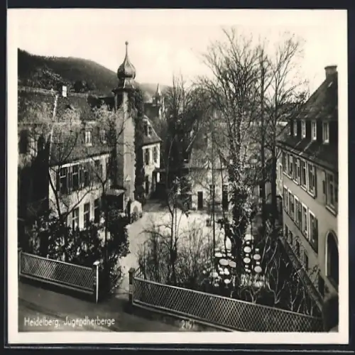 AK Heidelberg, Jugendherberge mit Hof und Tor zur Strasse aus der Vogelschau
