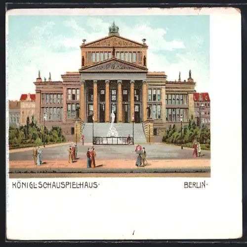 Lithographie Berlin, Königliches Schauspielhaus mit Denkmal, Gendarmenmarkt