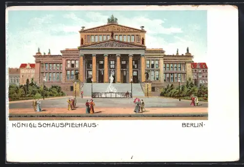 Lithographie Berlin, Königliches Schauspielhaus mit Denkmal, Gendarmenmarkt