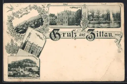 AK Zittau, Rathaus, K. Postamt, Weinau-Park