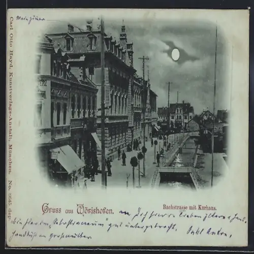 Mondschein-AK Wörishofen, Bachstrasse mit Kurhaus