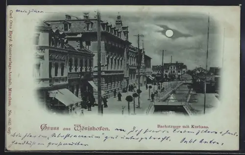 Mondschein-AK Wörishofen, Bachstrasse mit Kurhaus
