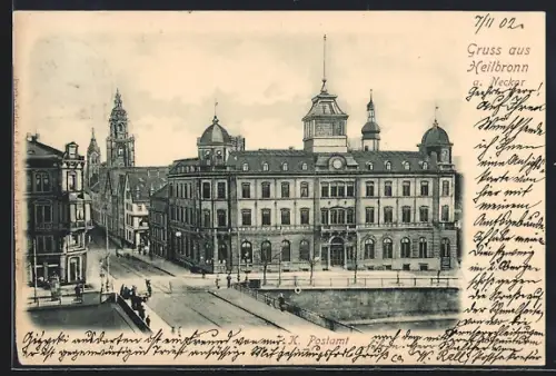 AK Heilbronn a. Neckar, K. Postamt mit Strassenpartie