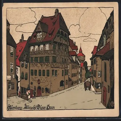 Steindruck-AK Nürnberg, Strassenpartie am Albrecht Dürer Haus