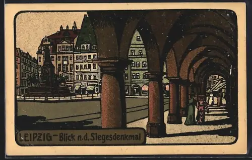 Steindruck-AK Leipzig, Blick nach dem Siegesdenkmal
