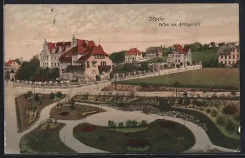 AK Döbeln, Villen am Amtsgericht mit Strassenpartie